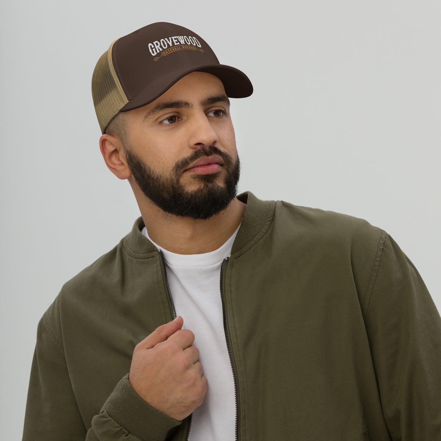 Museum Logo Outline Trucker Hat | Brown & Khaki