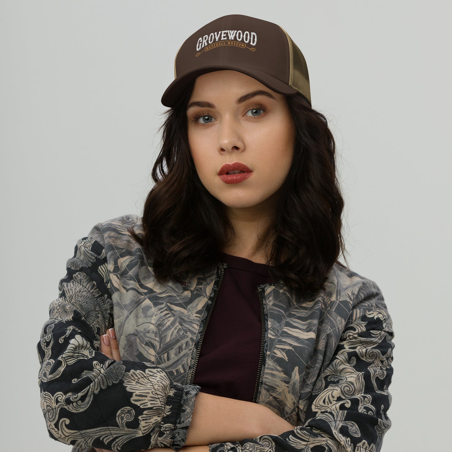 Museum Logo Outline Trucker Hat | Brown & Khaki
