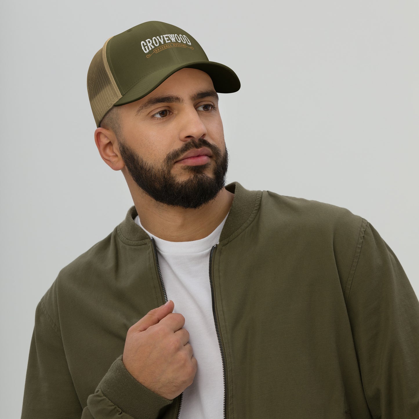 Museum Logo Outline Trucker Hat | Moss & Khaki
